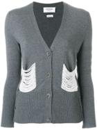 Thom Browne Pearl Embroidered Merino V-neck Cardigan - Grey