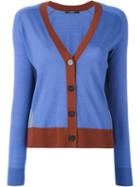 Odeeh Contrast Detail V-neck Cardigan, Size: 38, Blue, Virgin Wool