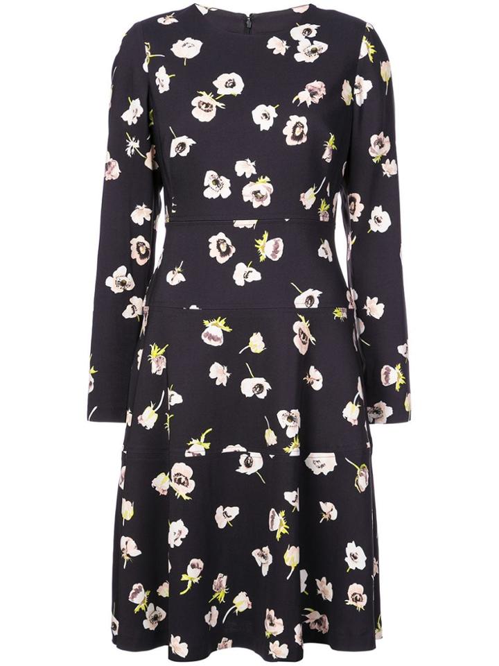 Lela Rose Floral Print Longsleeved Dress - Blue