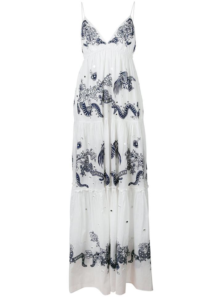 Roberto Cavalli Embroidered Maxi Dress, Women's, Size: 42, White, Cotton/silk