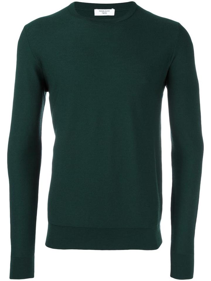 Fashion Clinic Classic Crew Neck Jumper, Men's, Size: 48, Green, Wool