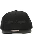 Palm Angels Logo Print Cap, Men's, Black, Cotton/wool/pig Leather/rubber