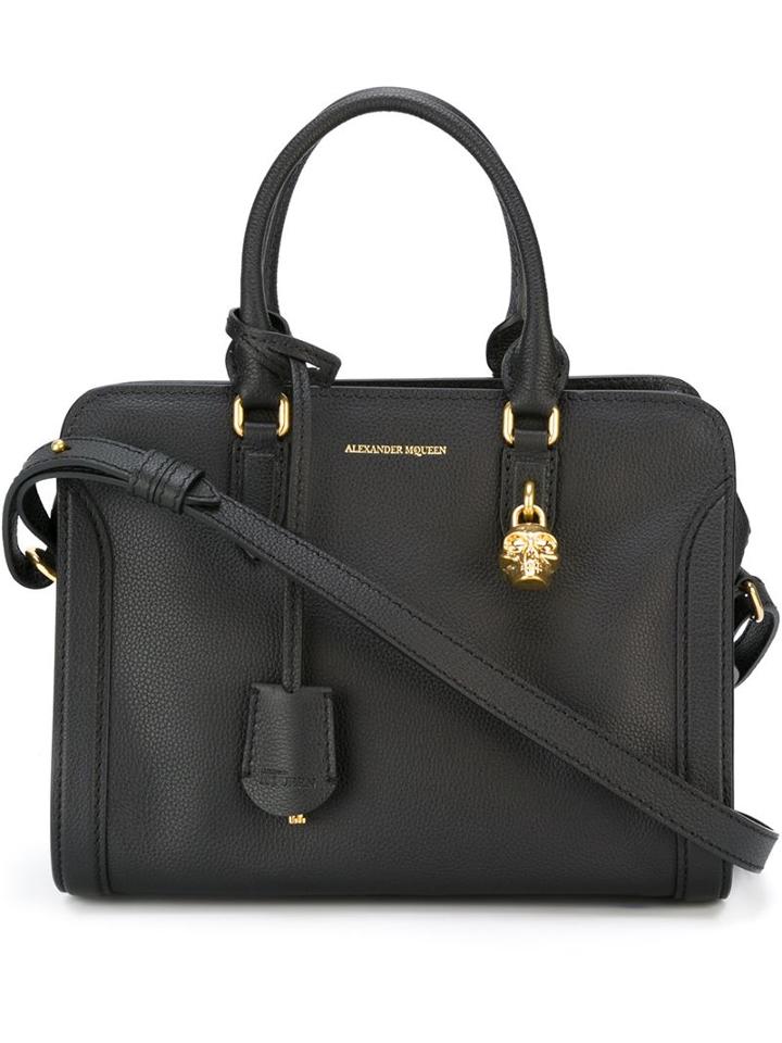 Alexander Mcqueen Small Padlock Tote, Women's, Black, Calf Leather