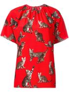 Dolce & Gabbana Bengal Cat Print Blouse, Women's, Size: 38, Red, Silk