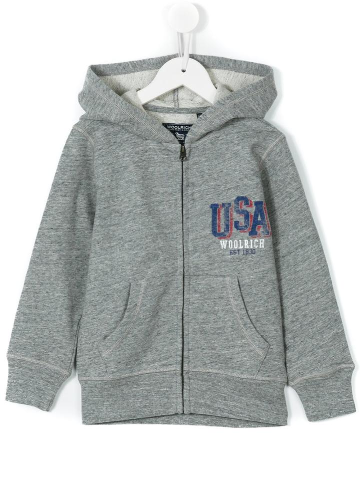 Woolrich Kids - Usa Print Hoodie - Kids - Cotton - 12 Yrs, Grey