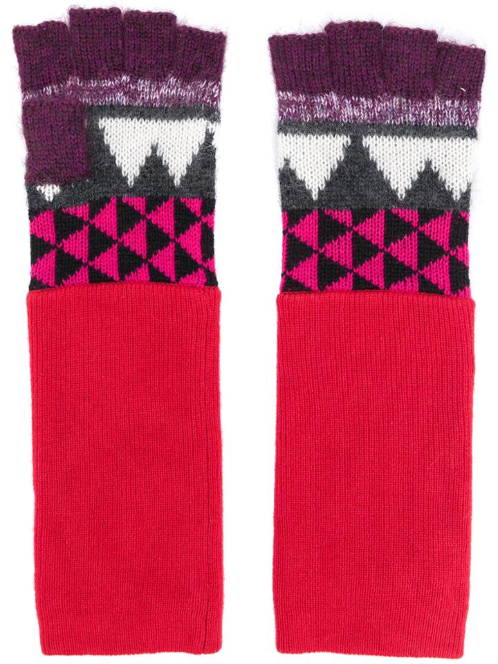 Burberry Geometric Print Fingerless Gloves - Red