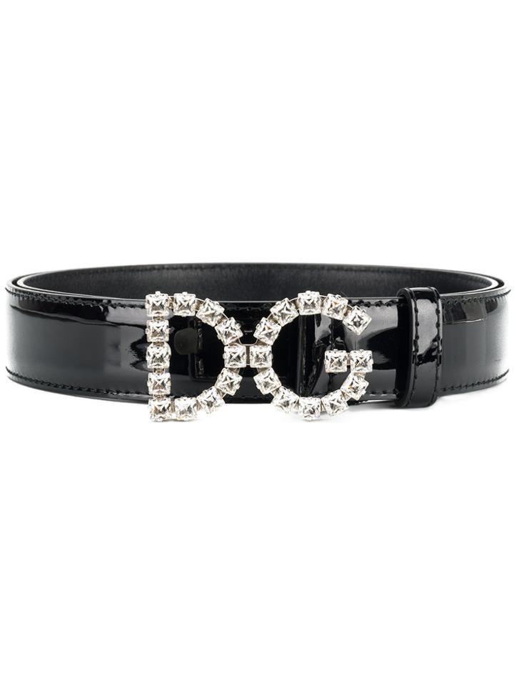 Dolce & Gabbana Embellished Logo Belt - Black