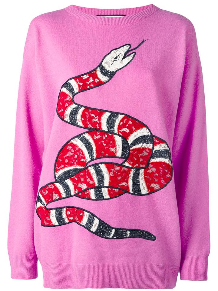 Gucci Kingsnake Appliqué Jumper, Women's, Size: Xs, Pink/purple, Wool/cashmere
