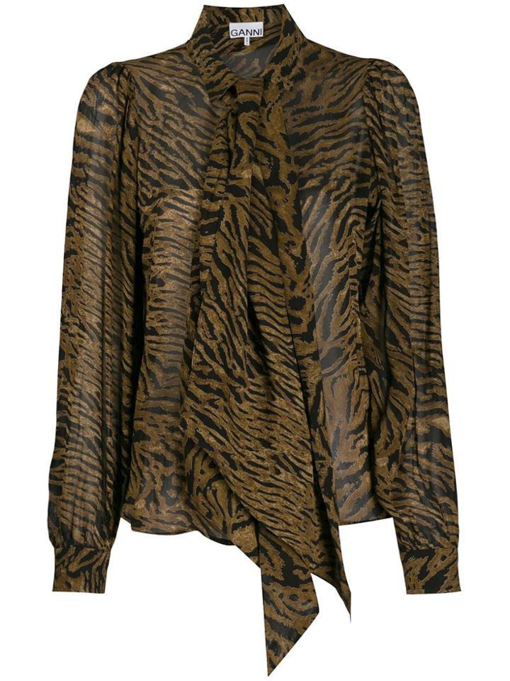 Ganni Animal Print Blouse - Brown