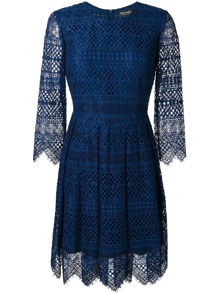 Twin-set Embroidered Dress, Women's, Size: 46, Blue, Cotton/viscose/polyamide/polyester
