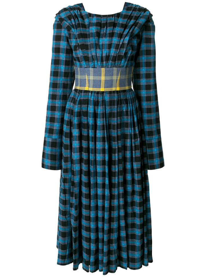 Natasha Zinko Checked Belted Dress - Blue