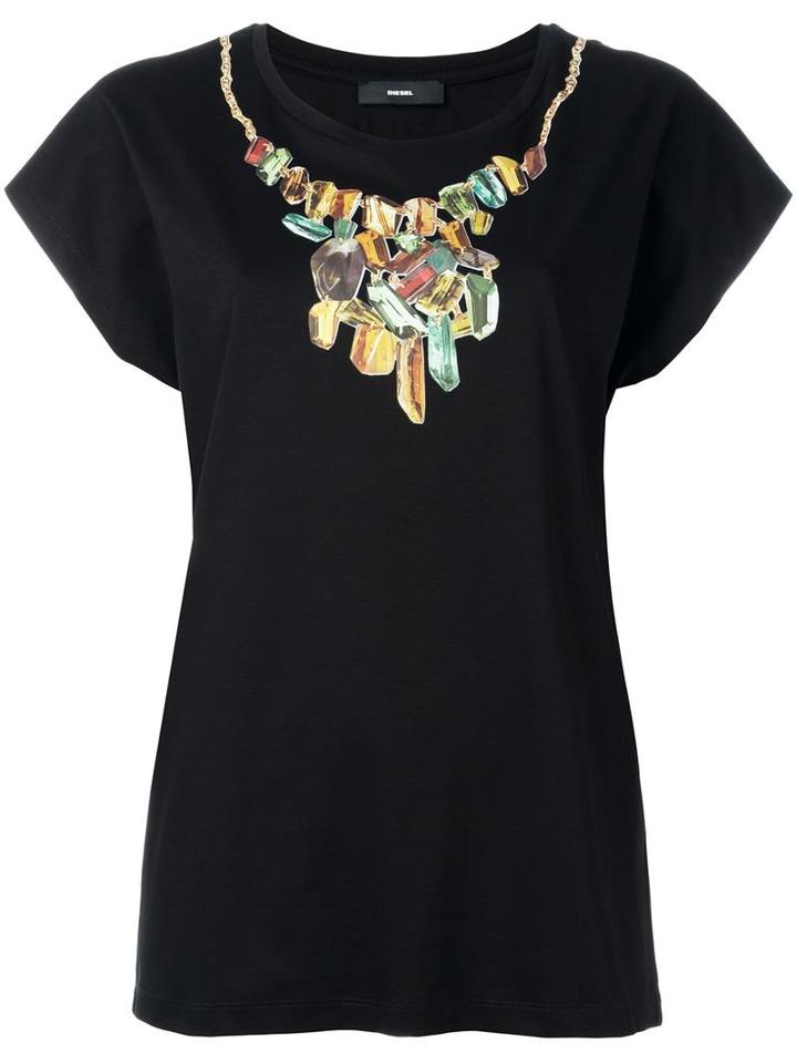 Diesel Necklace Print T-shirt, Women's, Size: Medium, Black, Cotton