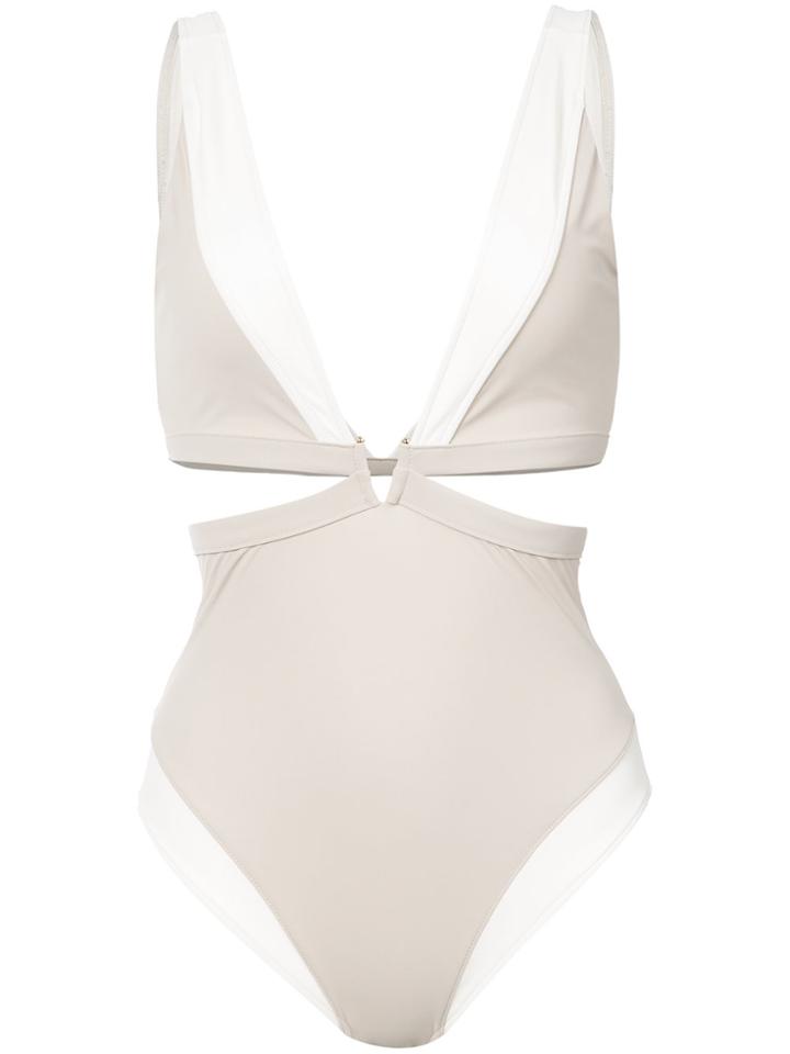 Derek Lam Cut Out One Piece With Hardware - Nude & Neutrals