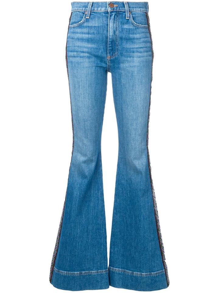 Alice+olivia Embroidered Stripe Flared Jeans - Blue