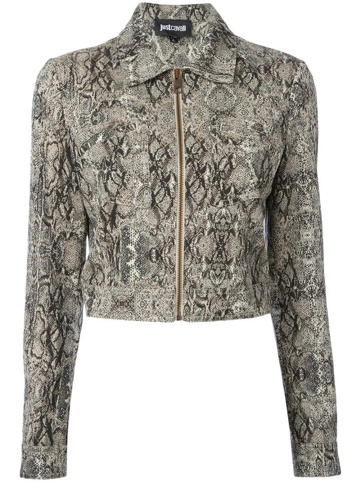 Just Cavalli Python Effect Cropped Jacket, Women's, Size: 40, Nude/neutrals, Cotton/polyamide/spandex/elastane/viscose