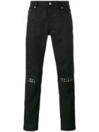 Saint Laurent Ripped Stud Slim Fit Jeans - Black