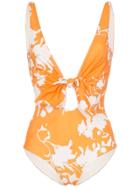 Johanna Ortiz Fable Of The Tropics V-neck Bow Swimsuit - Orange