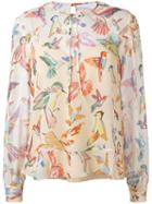 Red Valentino Bird Print Blouse, Women's, Size: 44, Nude/neutrals, Polyester/silk