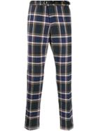 White Sand Buckled Plaid-print Trousers - Blue