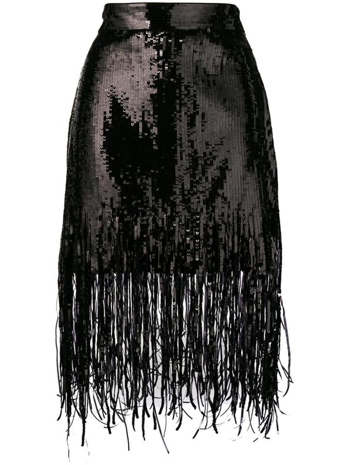 Msgm Sequin Fringed Skirt - Black