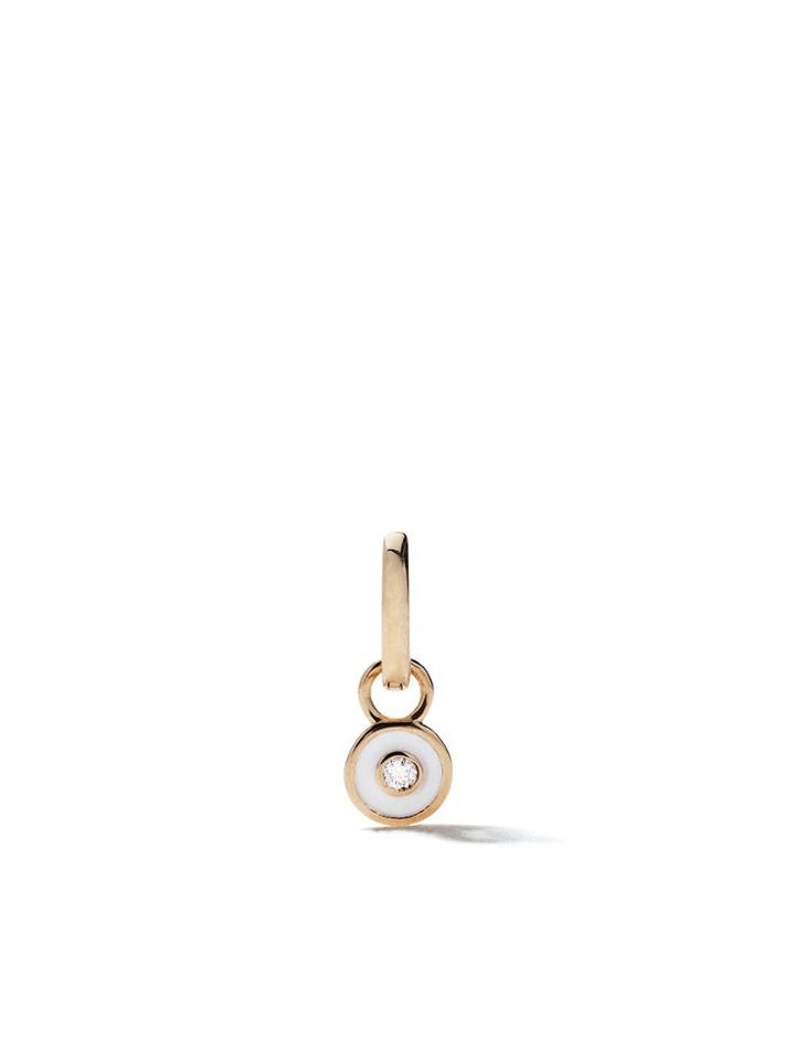 Alison Lou 14kt Yellow Gold Enamel Diamond Bezel Huggy Earring - White