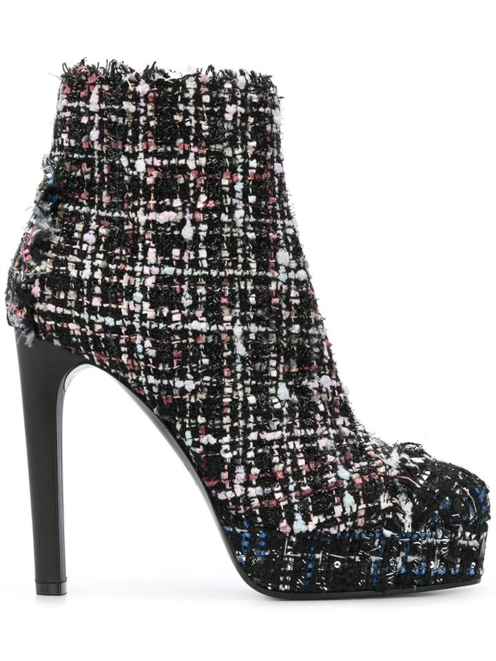 Casadei Tweed Platform Boots - Blue