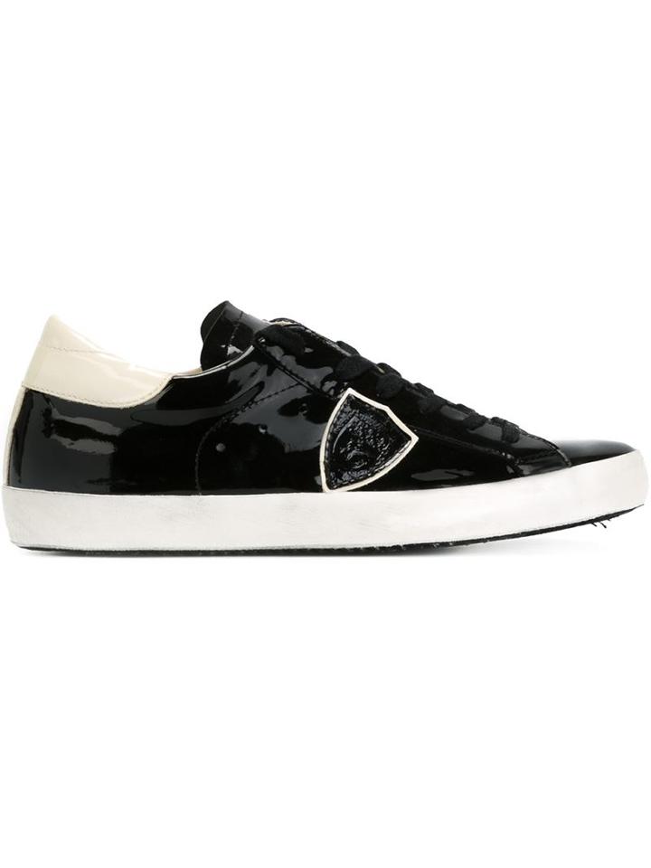 Philippe Model Logo Patch Sneakers, Women's, Size: 40, Black, Patent Leather/leather/rubber