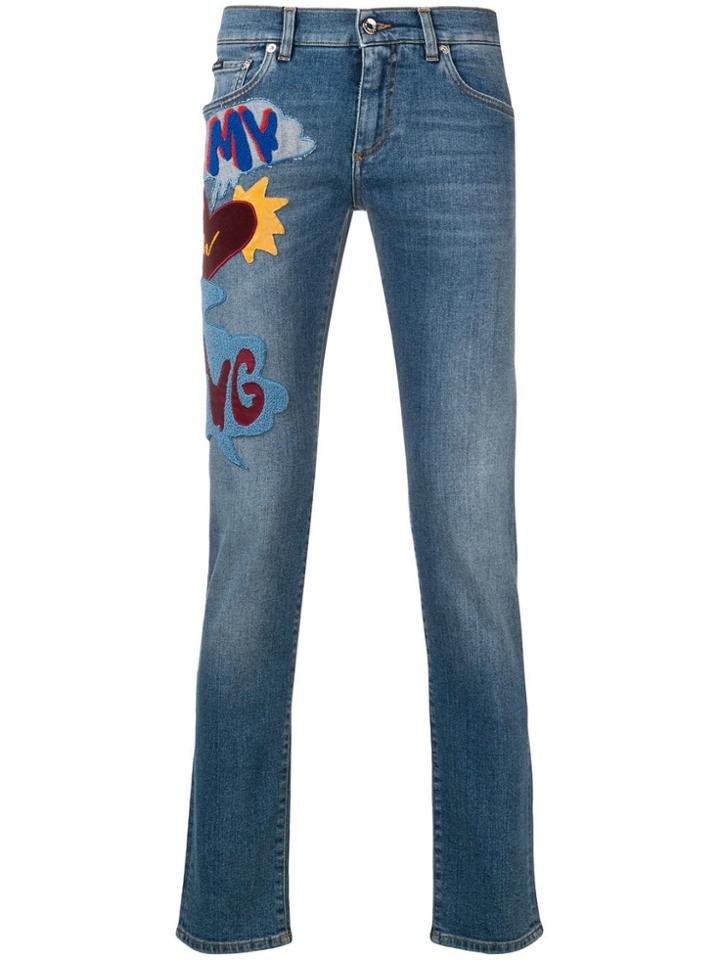 Dolce & Gabbana Slogan Patch Jeans - Blue