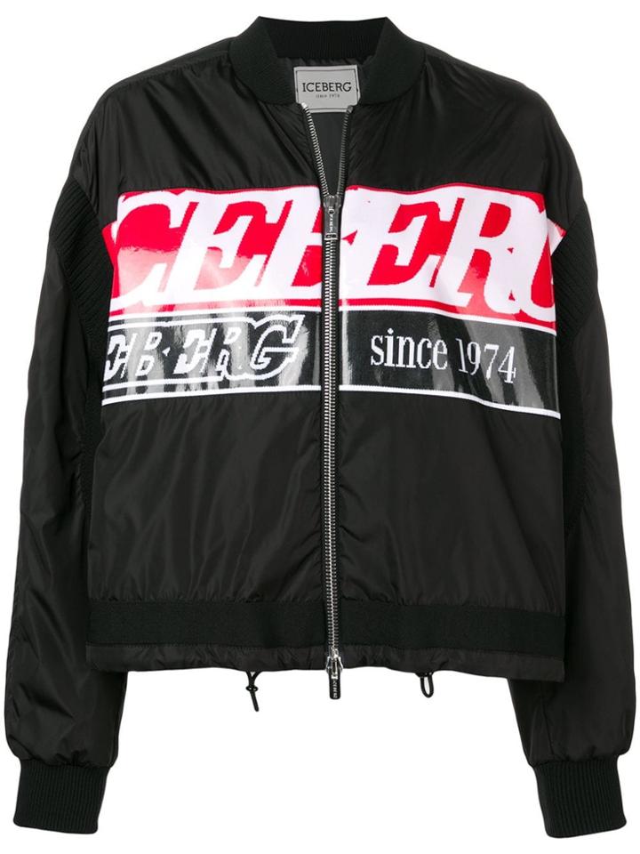 Iceberg Boxy Logo Bomber Jacket - Black