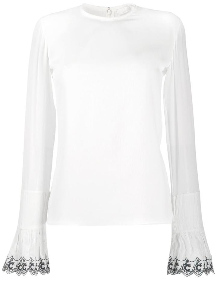 Chloé Logo Embroidered Cuffs Blouse - White