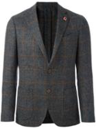 Lardini Grid Check Blazer, Men's, Size: 54, Grey, Wool/polyester