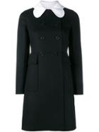 Valentino Double Breasted Coat, Women's, Size: 46, Black, Polyamide/spandex/elastane/angora/virgin Wool
