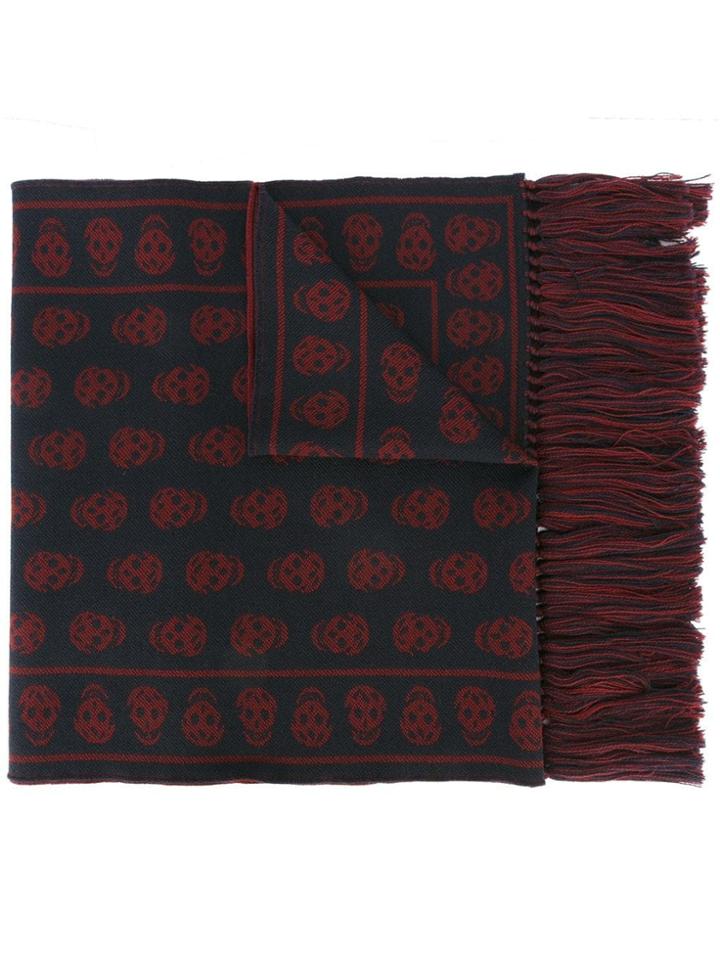 Alexander Mcqueen 'large Upside Down Skulls' Scarf - Blue