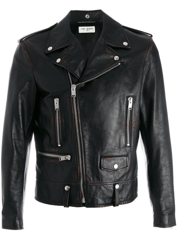 Saint Laurent - Cocktail Print Biker Jacket - Men - Calf Leather/polyester/cupro/cotton - 50, Black, Calf Leather/polyester/cupro/cotton