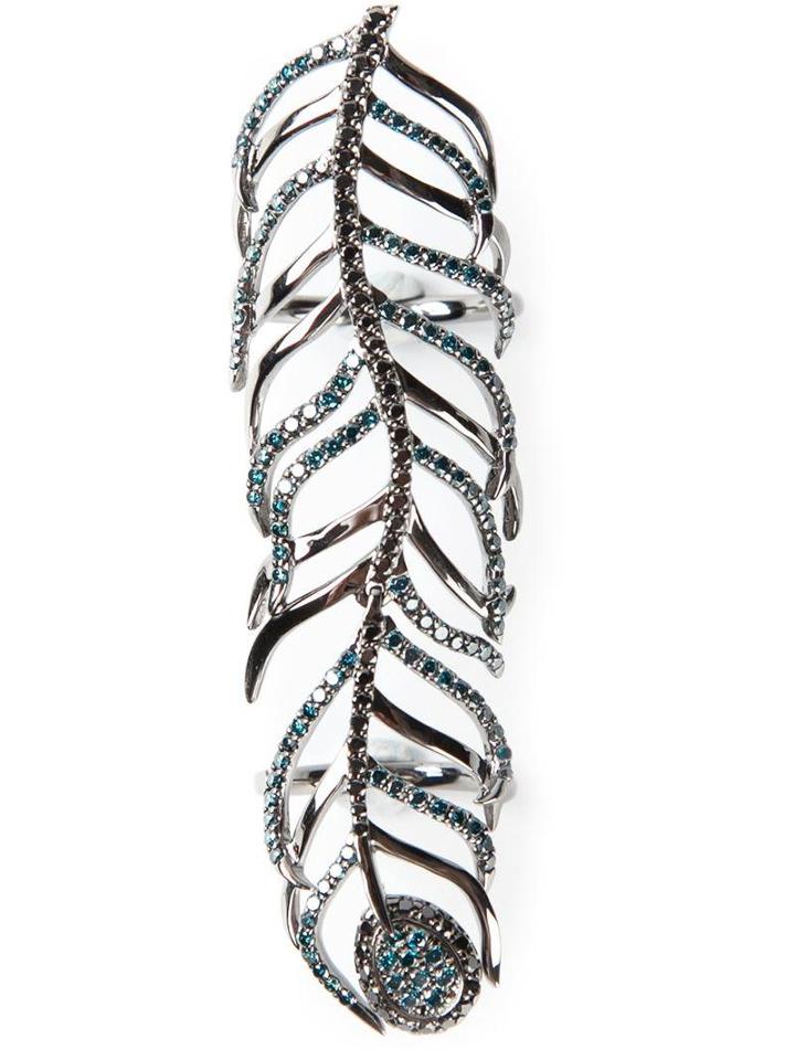 Nikos Koulis Long Peacock Feather Ring