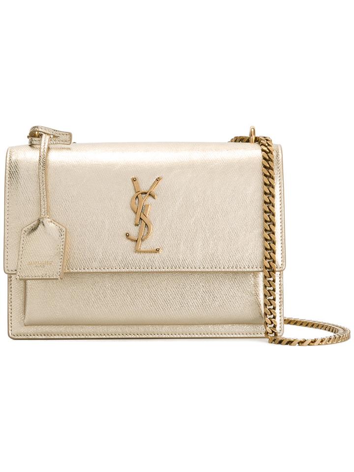 Saint Laurent - Sunset Monogram Chain Wallet - Women - Calf Leather - One Size, Women's, Grey, Calf Leather