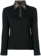 Fendi Vintage Contrasting Collar Polo Shirt - Black