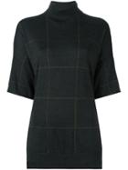 Brunello Cucinelli Cashmere Checked Shortsleeved Sweater, Women's, Size: Large, Grey, Silk/cashmere