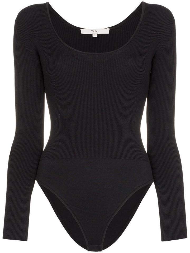 Tibi Scoop-neck Long Sleeve Bodysuit - Black