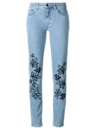 Victoria Victoria Beckham Leaves Embroidery Skinny Jeans, Women's, Size: 25, Blue, Cotton/spandex/elastane