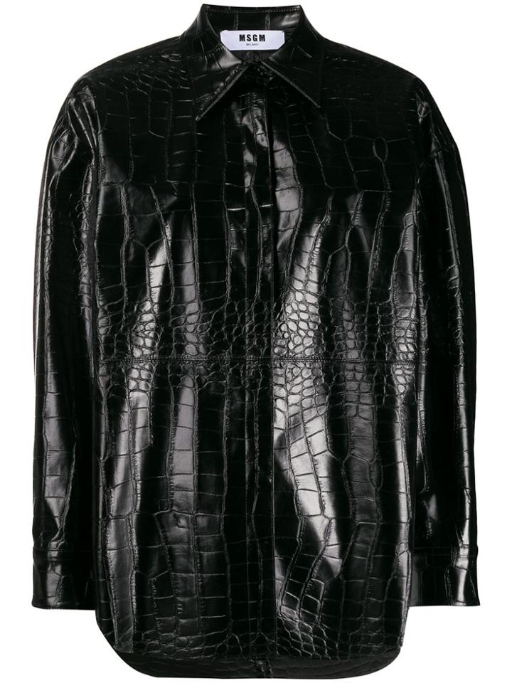 Msgm Crocodile-effect Shirt Jacket - Black