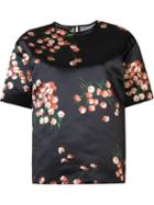 Rochas Floral Print Satin Top, Women's, Size: 40, Black, Polyester