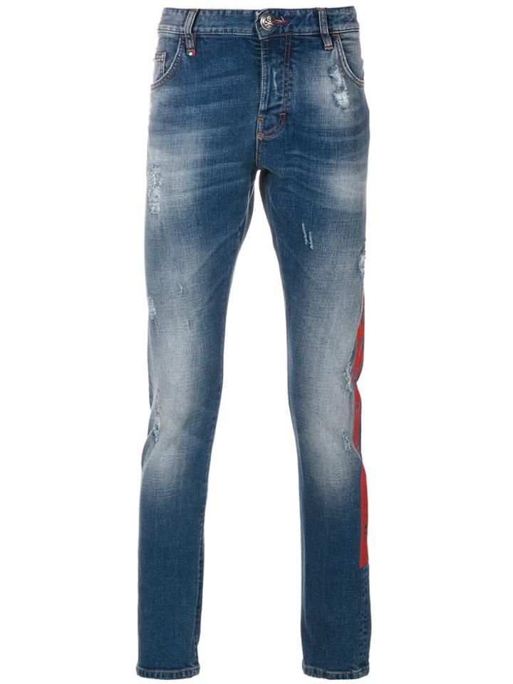 Philipp Plein Logo Print Slim-fit Jeans - Blue