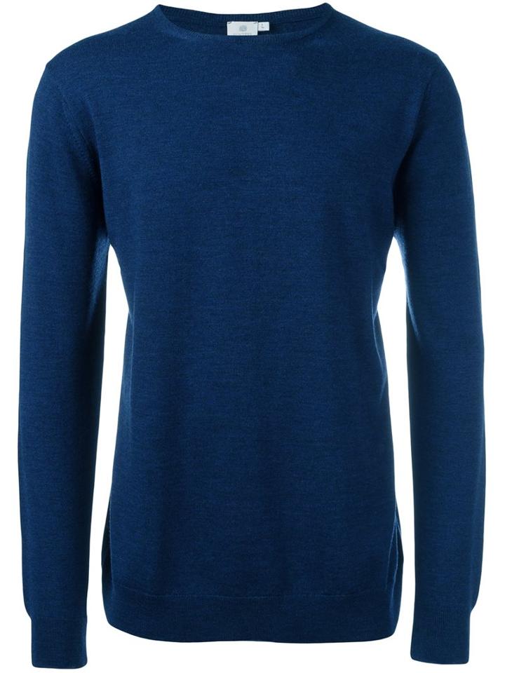 Sunspel Ribbed Round Neck Jumper, Men's, Size: Xl, Blue, Merino