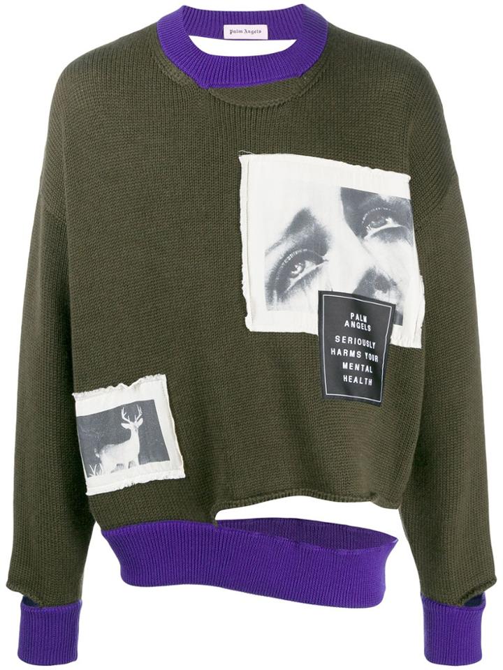 Palm Angels Patch Detail Distressed Jumper - Green