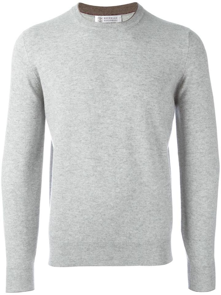 Brunello Cucinelli Crew Neck Jumper, Men's, Size: 52, Grey, Cashmere