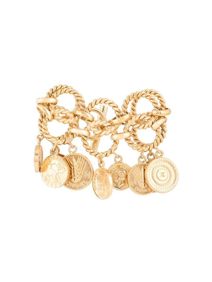 Chanel Vintage Cc Logos Medallion Chain Bracelet - Gold