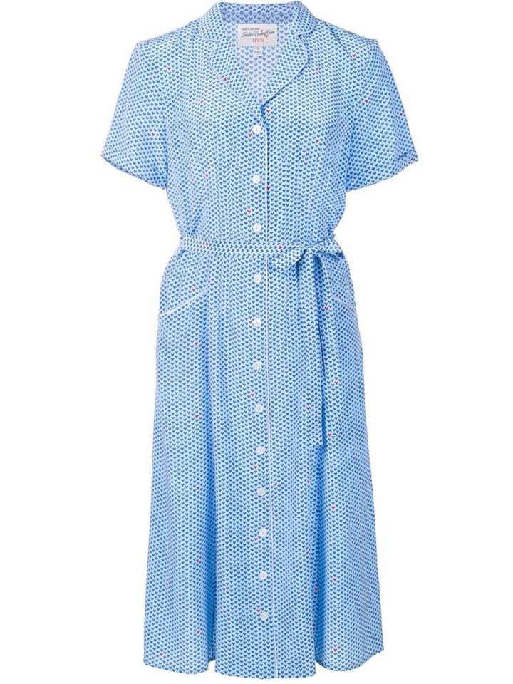 Harley Viera Newton Heart Print Pyjama Dress, Women's, Size: 6, Blue, Silk