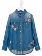 Ermanno Scervino Junior - Floral Embroidery Denim Shirt - Kids - Lyocell - 6 Yrs, Blue