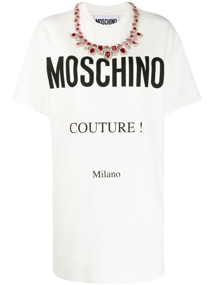 Moschino Printed Logo T-shirt Dress - White